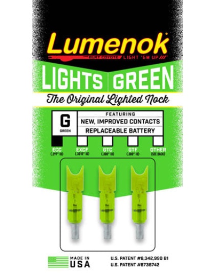 Lumenok Lighted Nock Xbow Grn - Crescent Easton Carbon 3pk