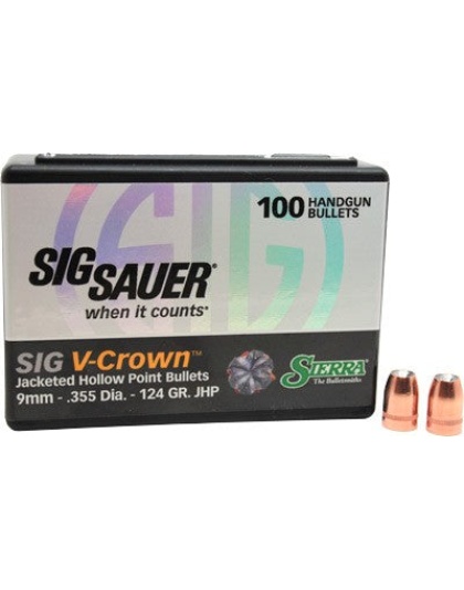 Sierra Bullets 9mm .355 - 124gr Jhp Sig V-crown 100ct