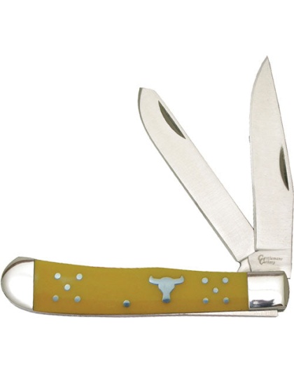 Abkt Cattlemans Cutlery 3.25" - Yellow Handle Trapper 2-blade